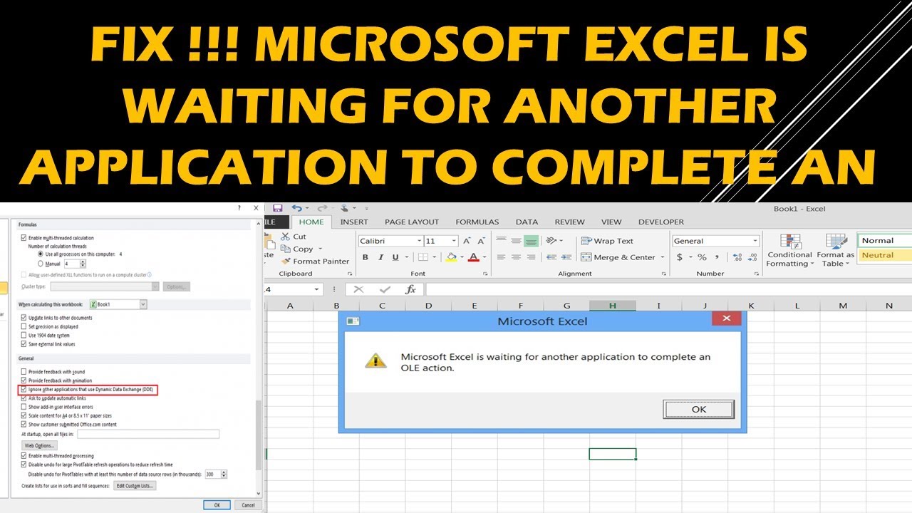 FIX !!! Microsoft Excel is waiting for another application to complete an OLE action