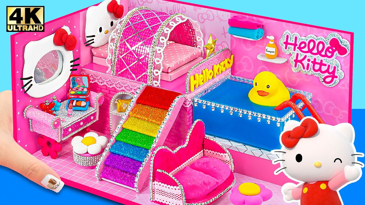 (AMAZING) ❤️ DIY Miniature Pink Hello Kitty House Compilation from Cardboard, Polymer Clay ❤️
