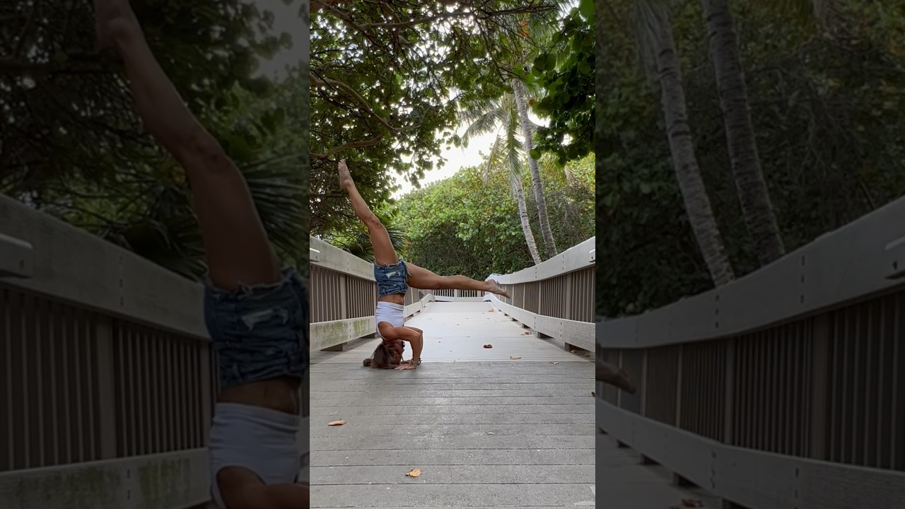 Playing with a new transition headstand to high lunge #yoga #transition #upsidedown