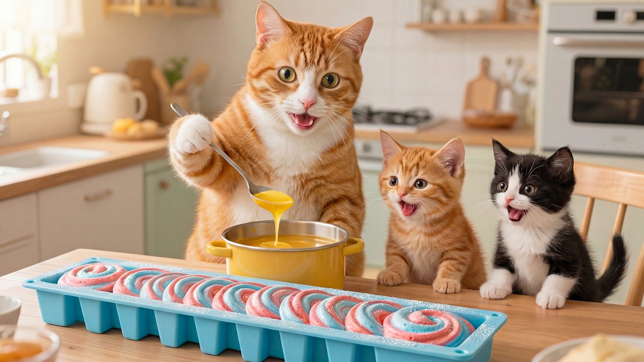 🌸🐾 From Sticky Floors to Sweet Smiles – Mama Cat and Her Kittens’ Warm Candy Day 🍬💛