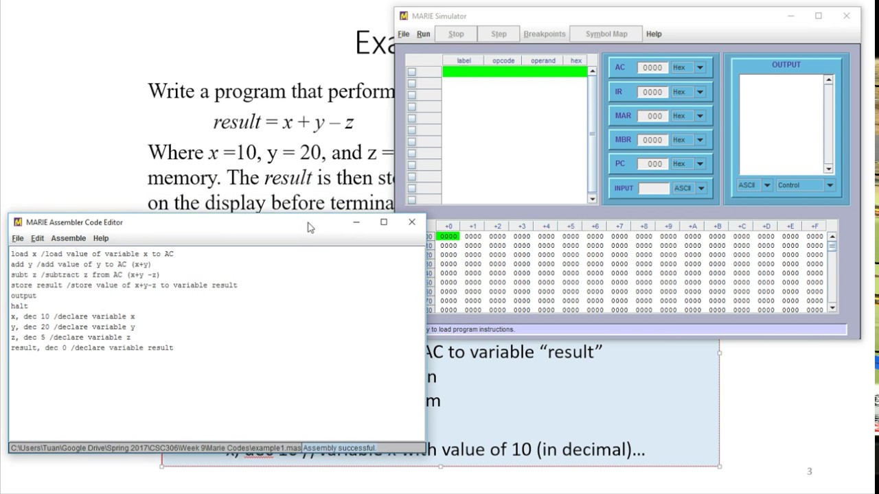 Marie Instruction Set and Programming Example with Marie Simulator