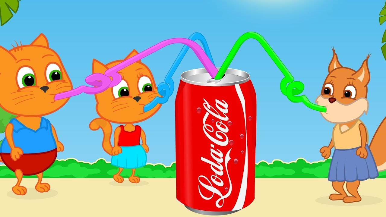 Familia de Gatos - Negro Soda Gigante Dibujos animados para niños