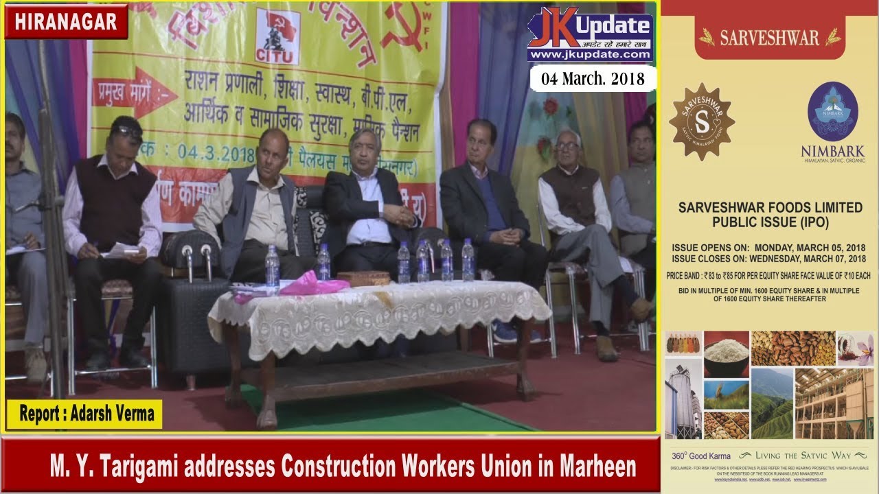 M .Y  Tarigami addresses Construction Workers Union in Marheen