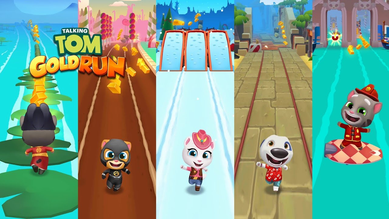 Talking Tom Gold Run Water Village vs Candyland vs Santa Village vs Lost City vs Venice Canals