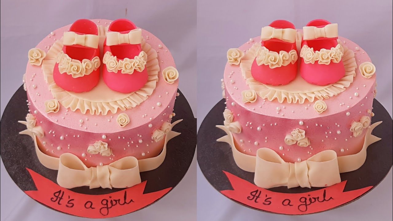 Baby Shower theme cake decoration tutorial / Cake decoration tutorial with baby shoe.