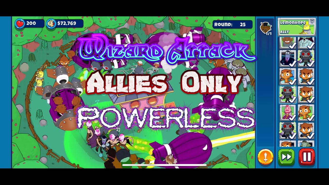Bloons Adventure Time TD: MG Allies Only and Powerless Round 29 Highest Round Possible?