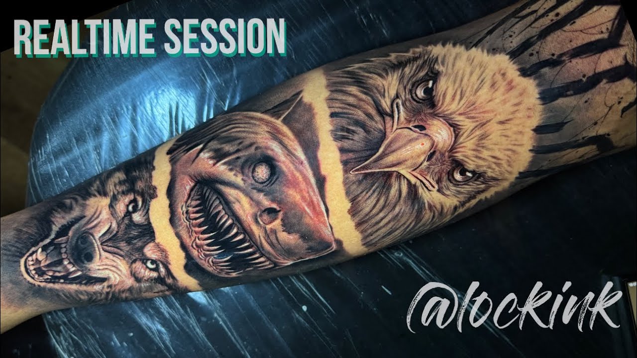 FECHAMENTO CANELA LOBO, TUBARÃO E ÁGUIA REALISTA - TATUANDO EM TEMPO REAL - LOCKINK