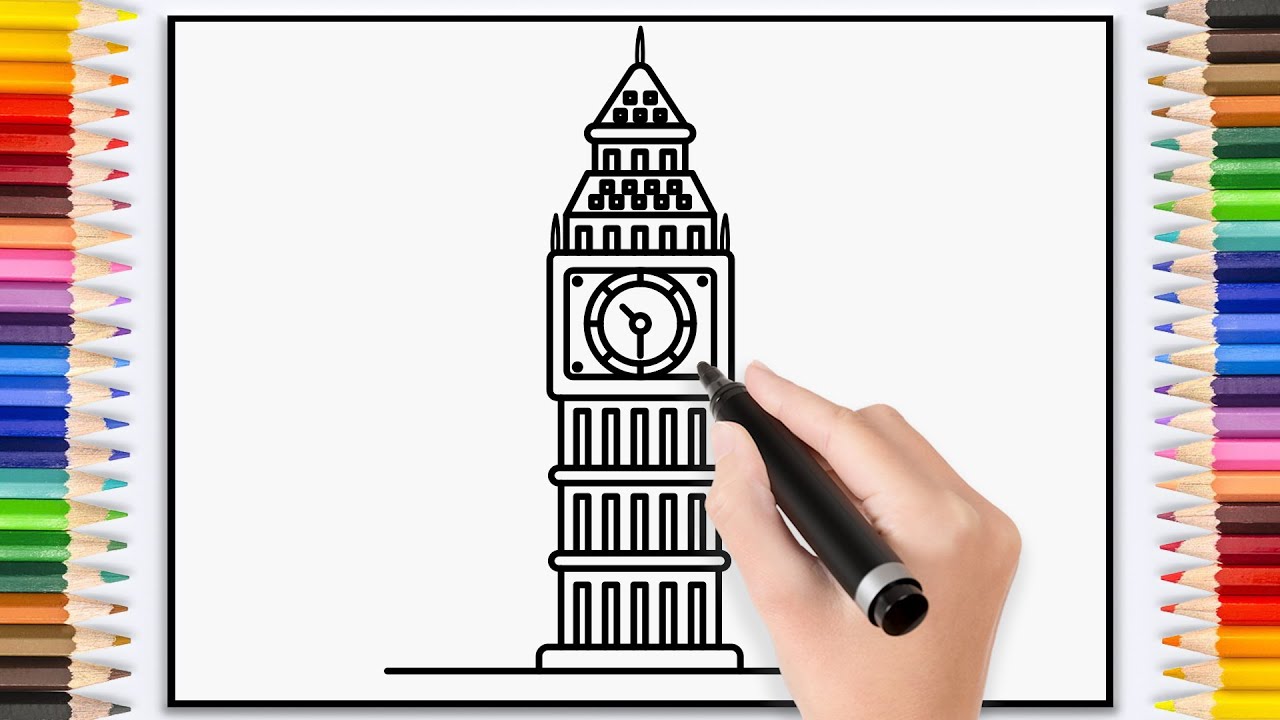 Easy How to Draw Big Ben Tutorial and Big Ben Coloring Page | Dream Artz Studio