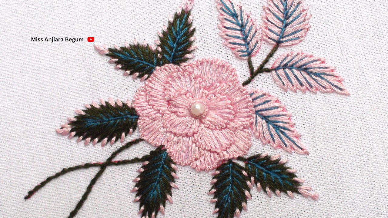 Stunning light pink flower embroidery with pistil stitch || হালকা গোলাপী ফুলের সূচিকর্ম