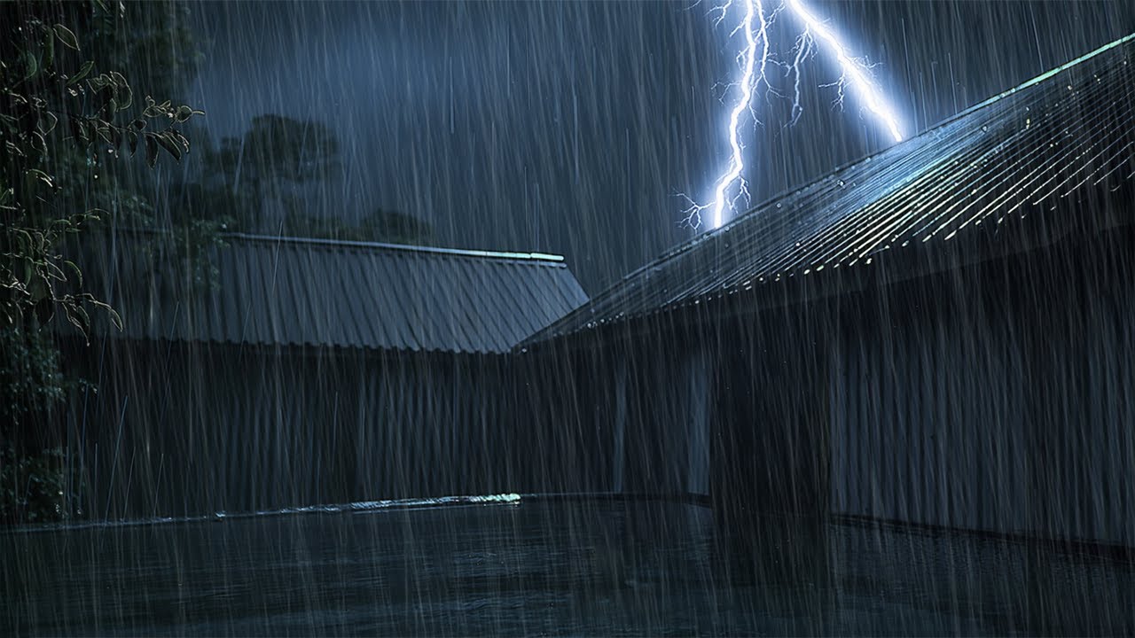 No Ads Heavy Rain & Thunder on Tin Roof | Dark Night Storm for Deep Sleep