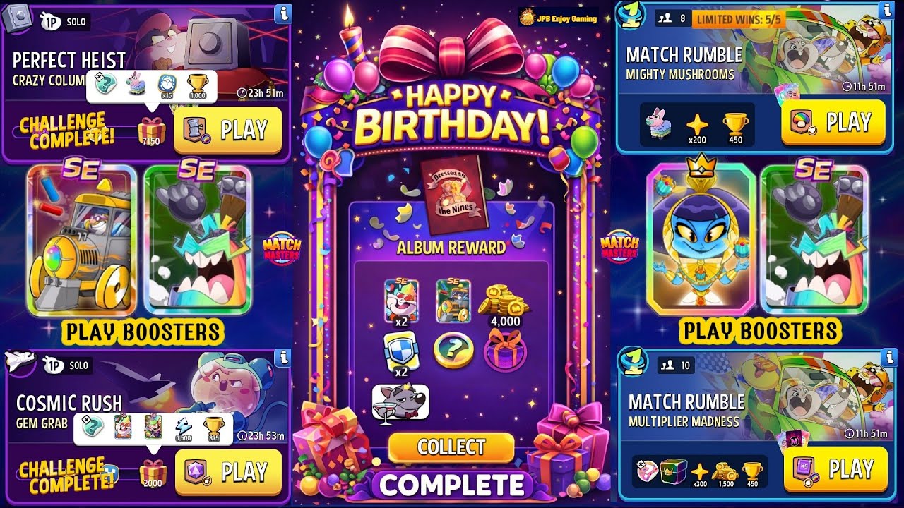 Rewards BIRTHDAY Album Complete/ (2 Solo+2 Rumble) Crazy Columns/ Gem Grab/ Mighty Mushrooms 🍄