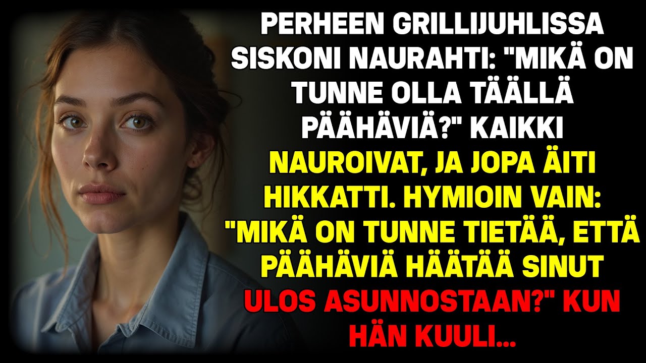 Perheen grillijuhlissa sisko nauroi: “Miltä tuntuu olla pääluuseri?” Hymyilin vain…