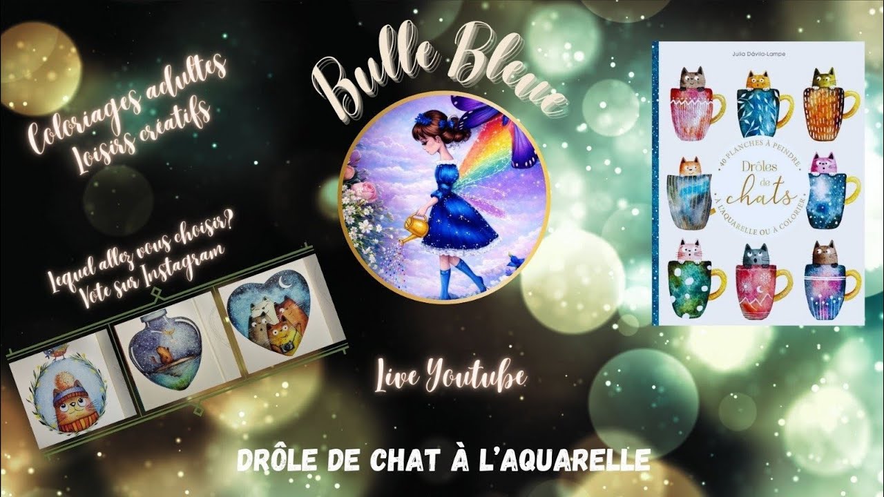 Live N°93 - Drôle de chat à l'aquarelle (Coloriages adultes 💙)
