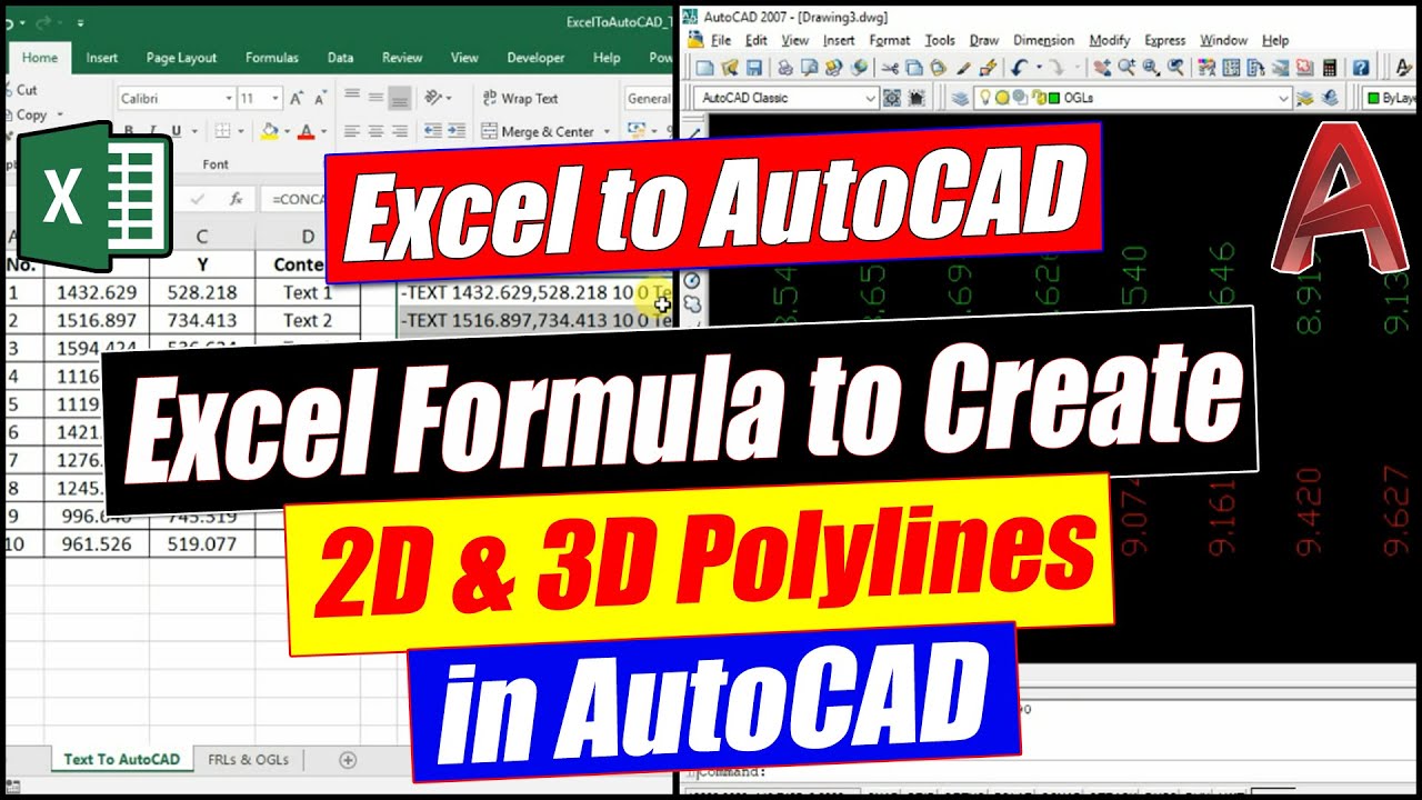 Create 2D & 3D Polylines using X Y Z Coordinates in an Excel Sheet (Excel Formula for Polyline)
