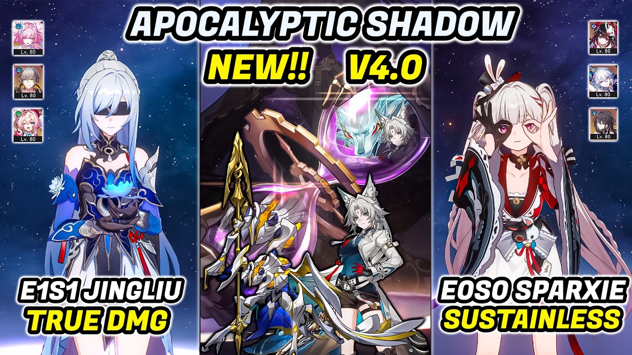 New!! Apocalyptic Shadow 4 3 Stars | E1S1 Jingliu True DMG & E0S0 Sparxie Sustainless | HSR 4.0
