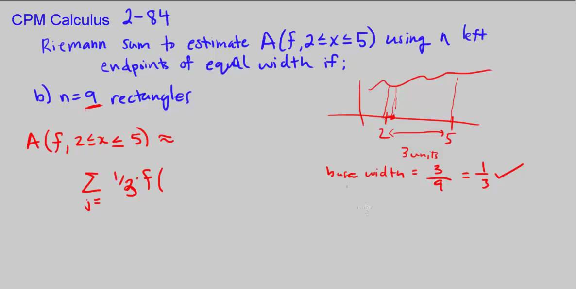 CPM Calculus 2-84 - Riemann sums using n left endpoint rectangles