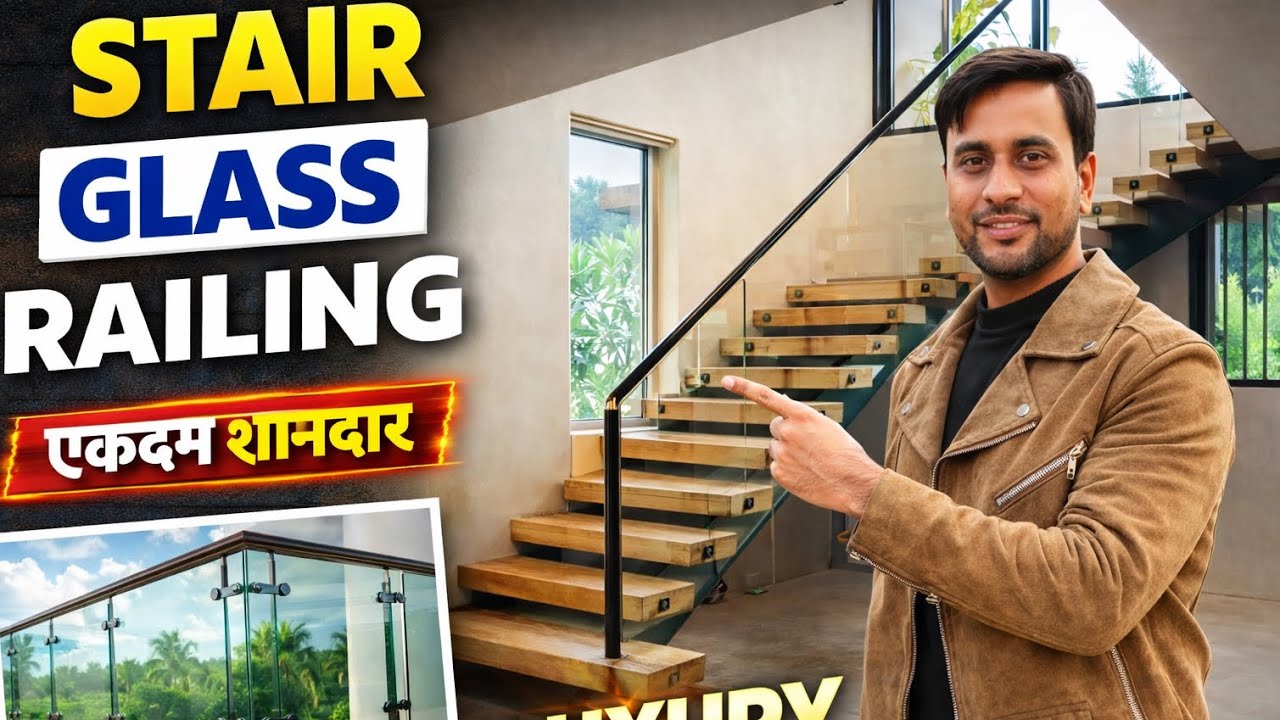 Stair Case Railing | Aluminium glass railing | toughened glass railing | extra clear glass #glass 