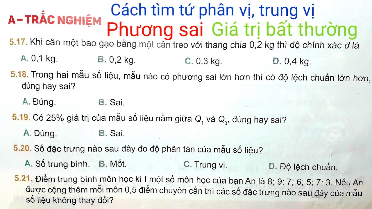 Bài tập cuối CHƯƠNG 5: Các số đặc trưng đo xu thế trung tâm, độ phân tán (trang 87-88) THẦY THÙY