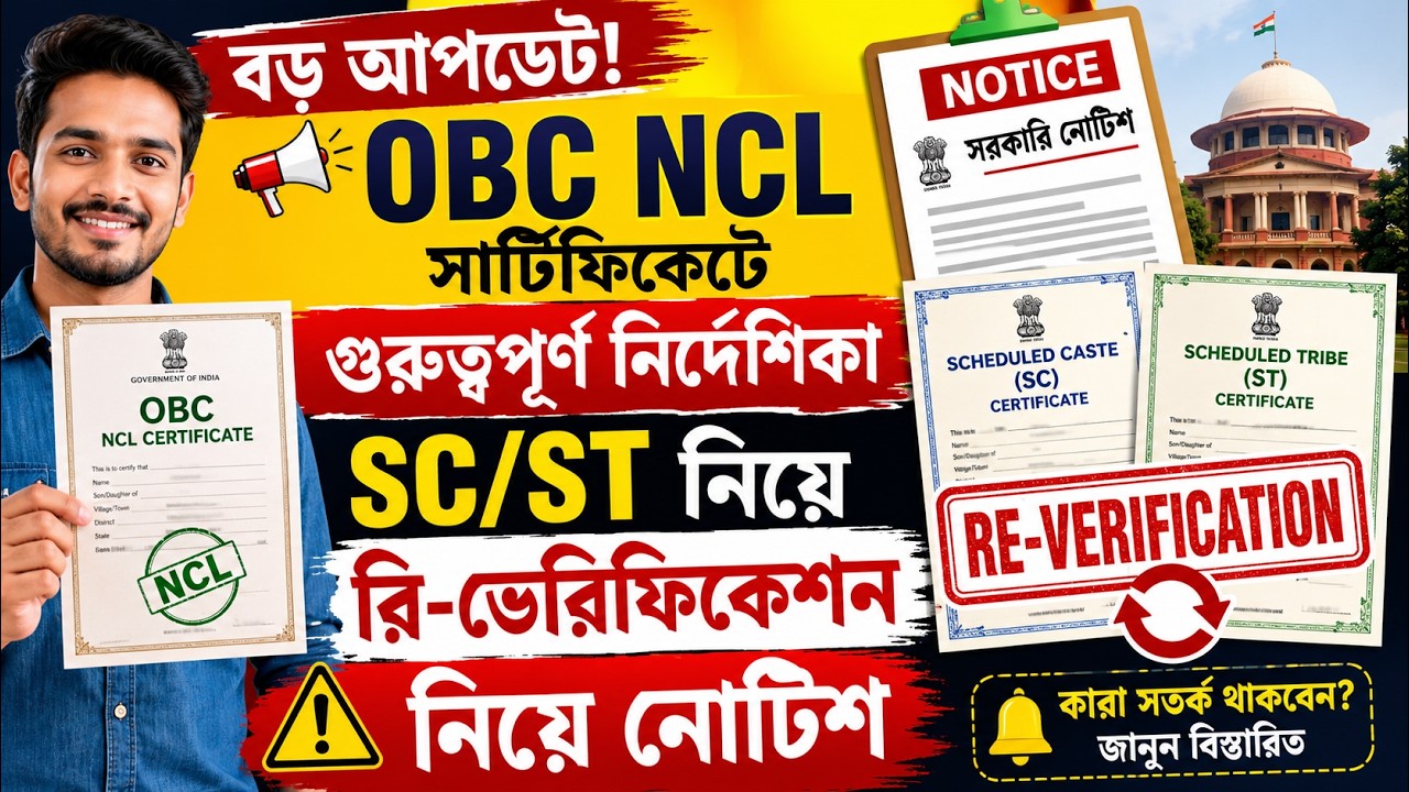 📢 OBC NCL Certificate Update | SC, ST Re-Verification নিয়ে কী বলছে নতুন নোটিশ?