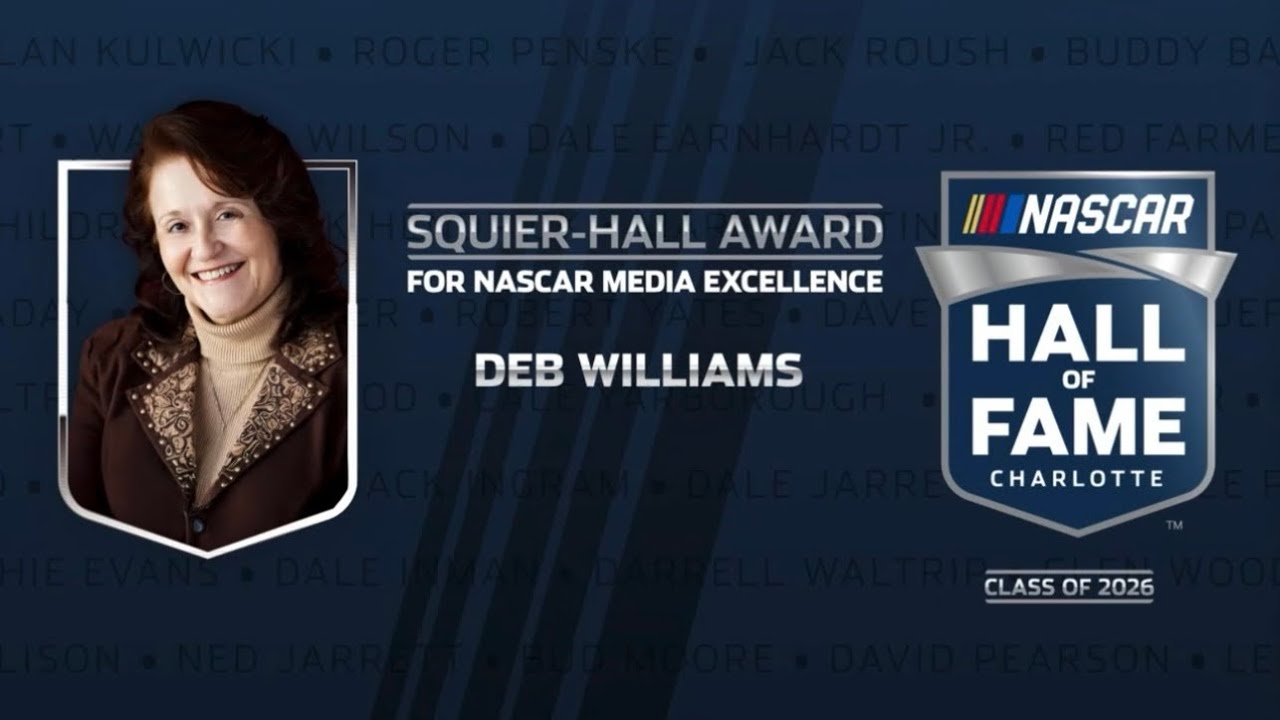 Deb Williams NASCAR Hall Of Fame Squier-Hall Award For Media Excellence Presentation. 