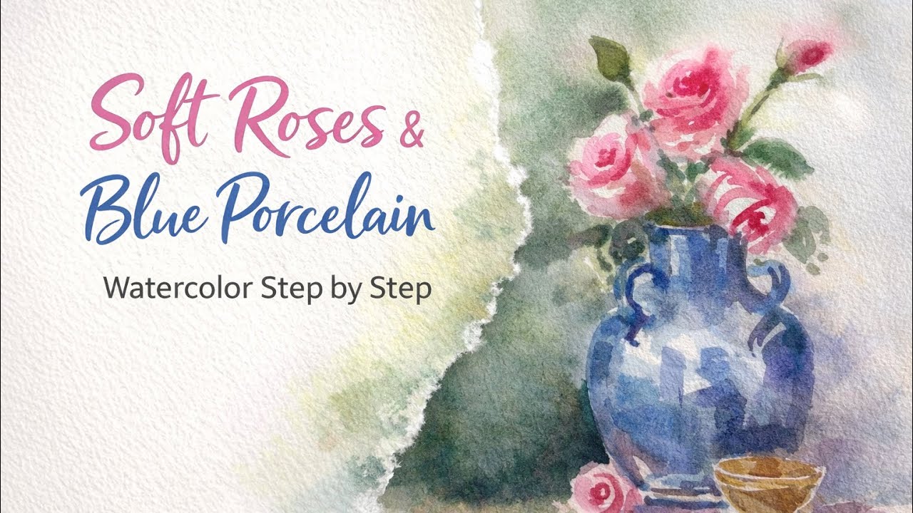 Timeless Roses in a Blue Ceramic Vase | Easy Watercolor Tutorial🌹🏺