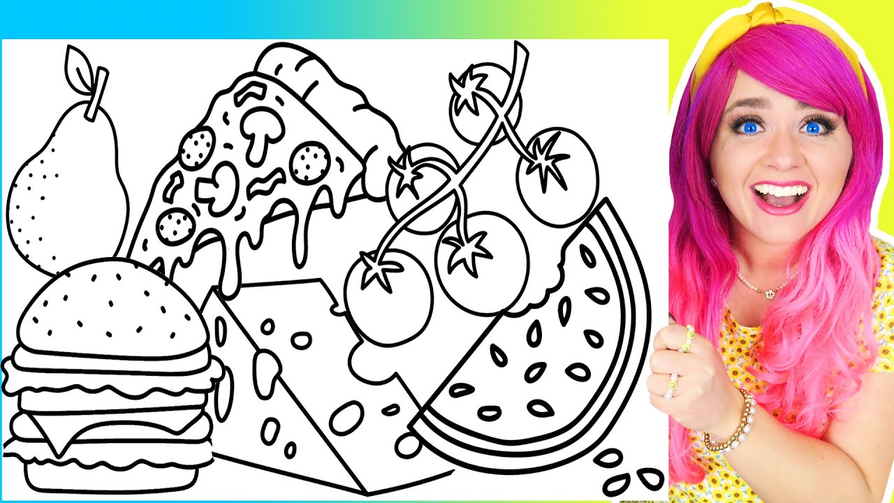 Coloring Food & Fruit Coloring Pages | Pizza, Watermelon, Burger, Pears, Cheese & Tomatoes Coloring