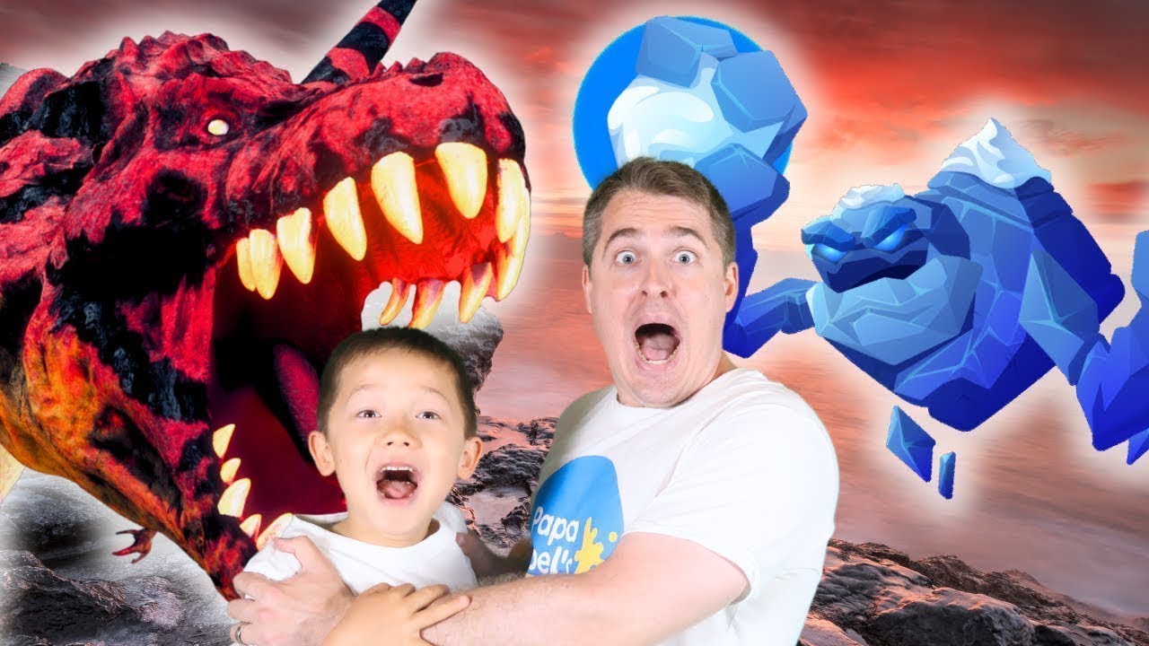 Lava and Ice Trex Egg Hunt | Educational Dinosaur Videos for Kids by Papa Joel’s English