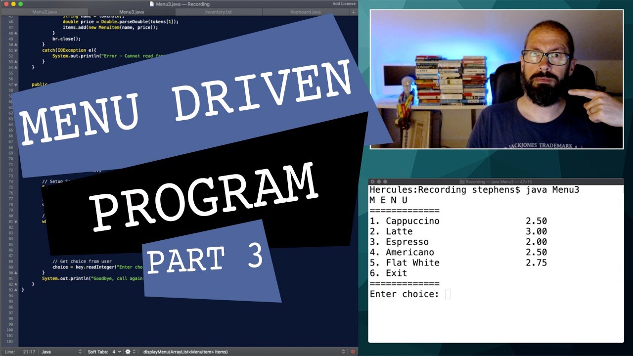 Text-based Menu Driven Program in Java [Part 3/3]