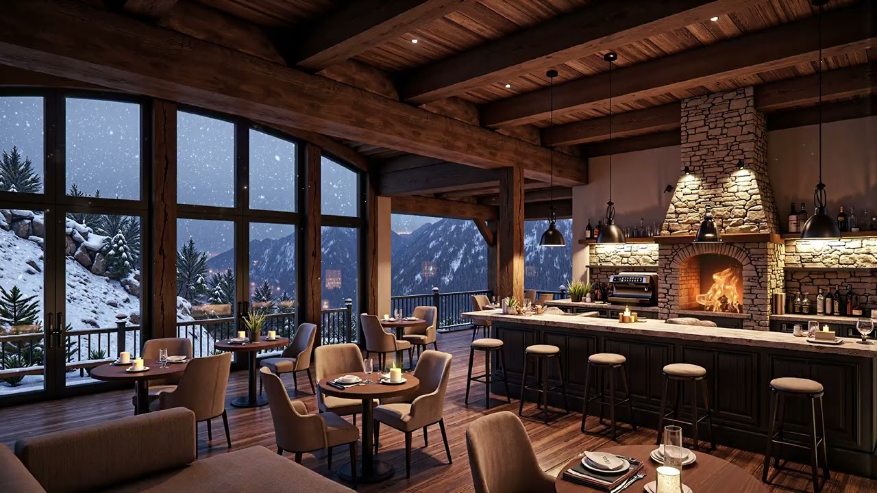4K Cozy Mountain Cafe ☕ Soft Solo Piano Music for Sleep, Study, Work and Relaxation
