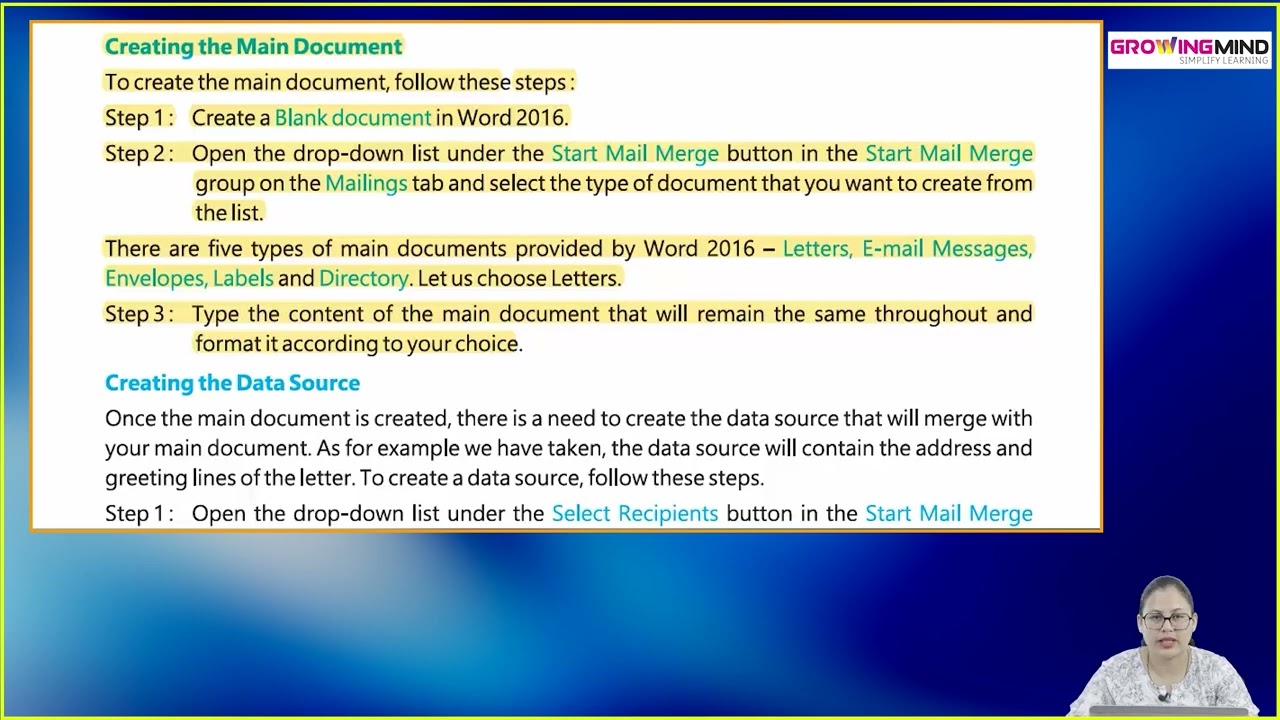 Ch 5 | Mail Merge --Word 2016 | Let's Log On | Class 06 | Growing Mind | For children