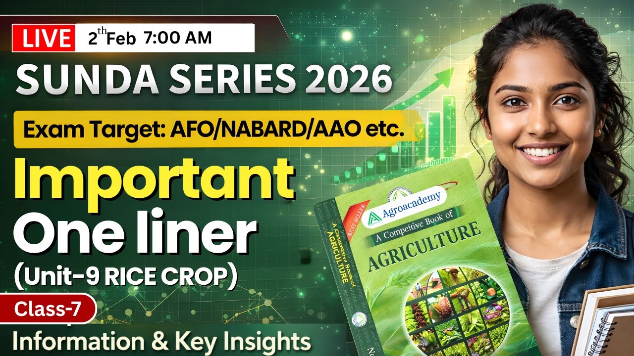 Sunda Series Class-7 | Unit-9 Paddy Crop Important One liner | AFO, NABARD, AAO | ADO
