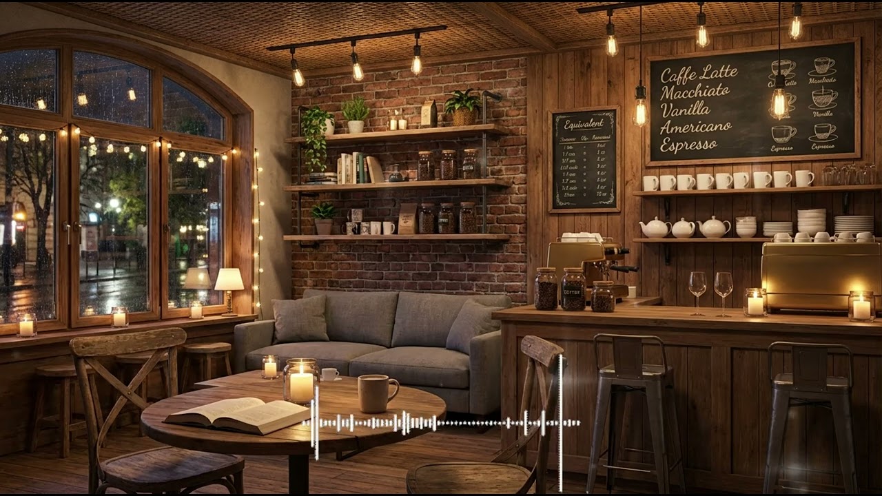 Cozy Coffee Shop with Gentle Night Rain ☕ Smooth & Jazz Music For Relax/Study/Work to Vibes 🎷✨