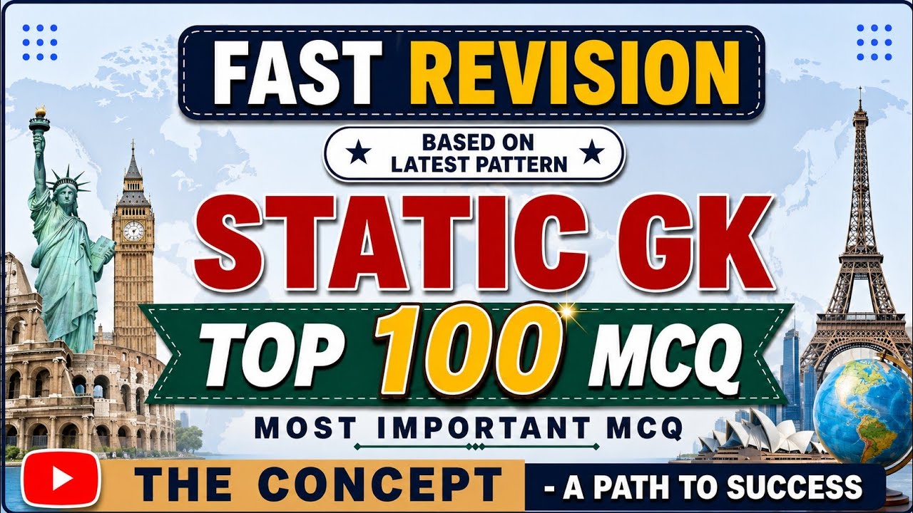 Most Important MCQs of Static GK || Fast Revision Top 100 MCQs of Static GK for 2026