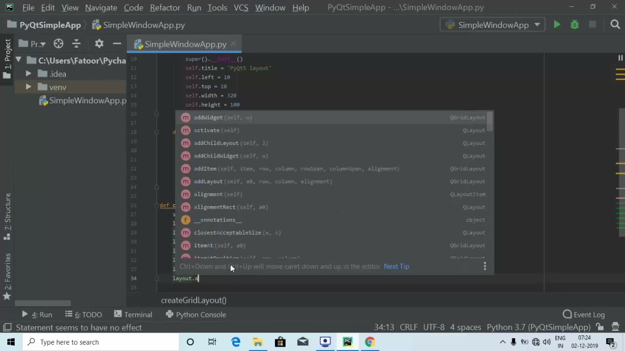 Horizontal layout in PyQT5