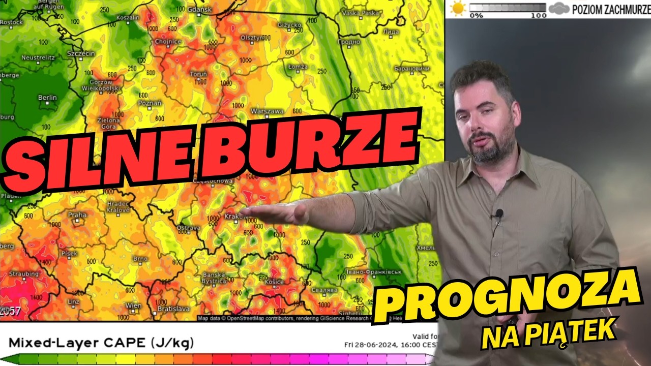 Silne burze w piątek. Nawalne opady deszczu, opady gradu i silny wiatr.  #prognoza