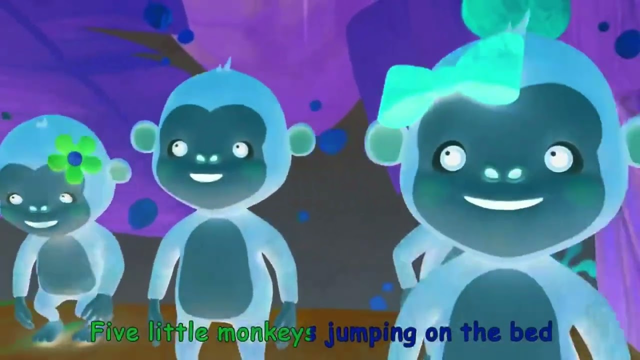 ABC kids tv says five little monkey jumping on the bed/voice pitch effect