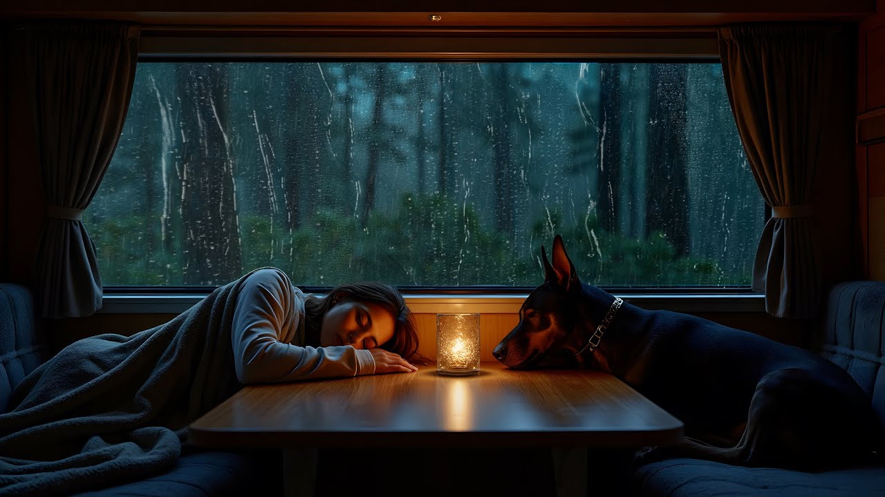 Sleeping in a Cozy Van in the Woods 🌲🌧️ Rain & Thunder for Relaxation