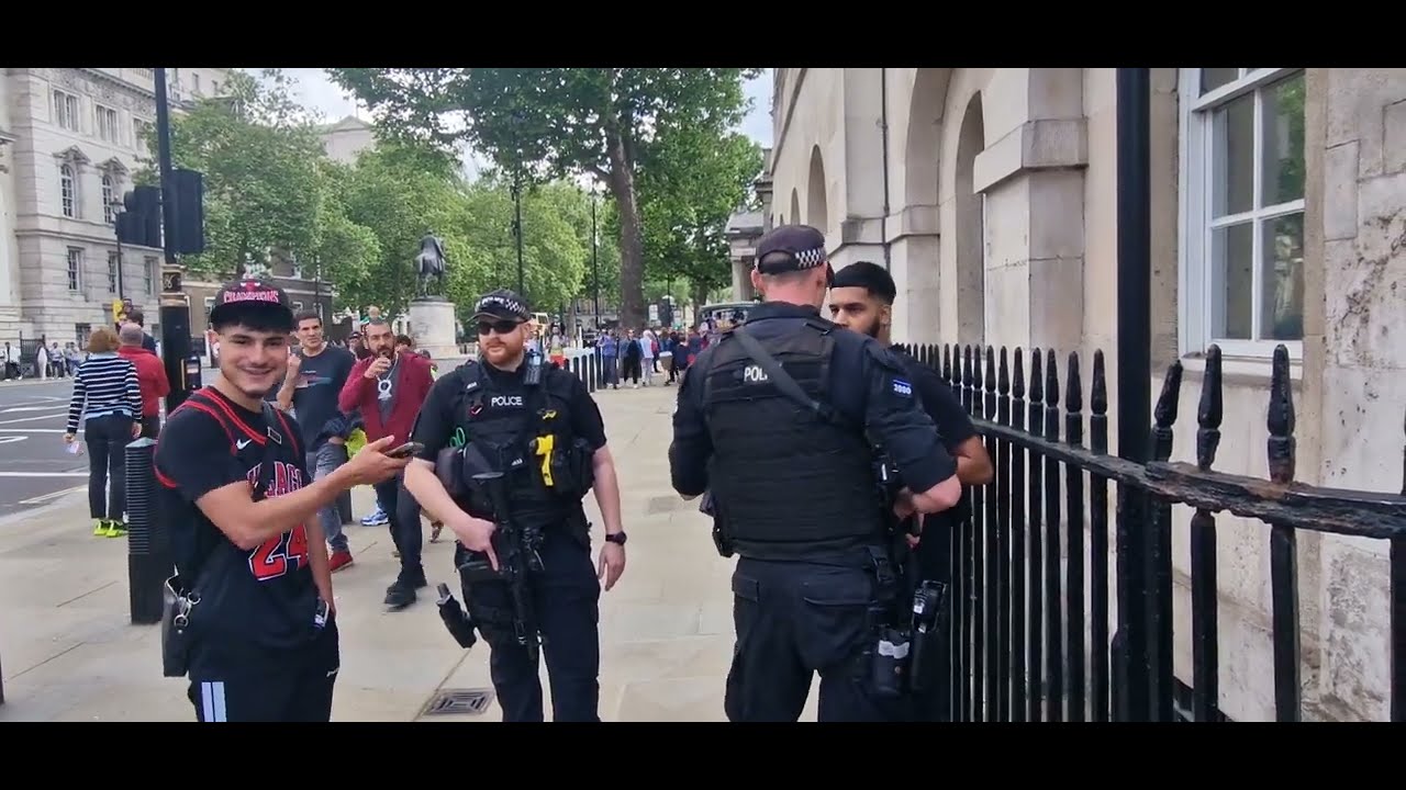 Tries to Harras the guard.  gets mouthy runs from me gets pulled by armed police.