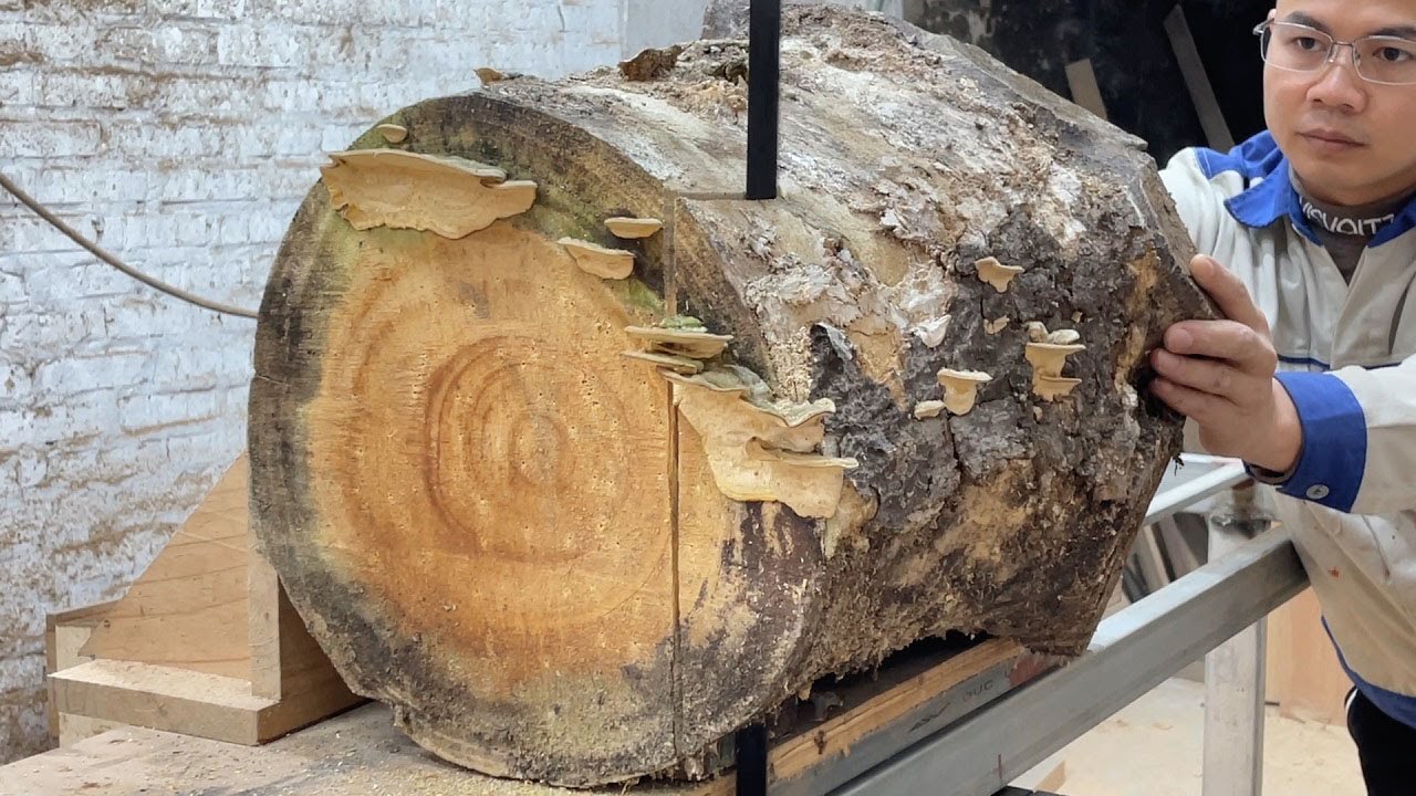 The Incredible Magic In A Rotten Log // Building A Unique Coffee Table & Stunning Wood-Tile Pattern