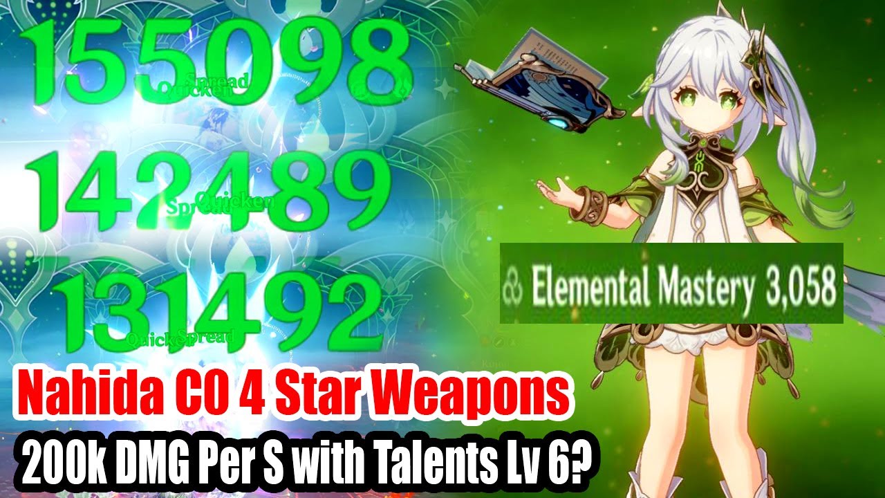 Nahida C0 3100 EM World Record 4 Star Weapon - 200k DMG Per S Broken Combo Showcase
