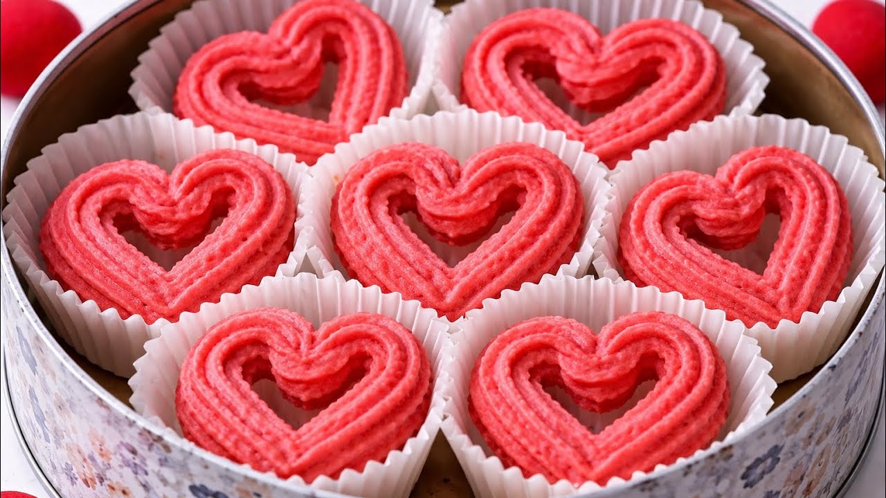 4-ingredient Valentine's Danish Butter Cookies 💖• Melt-In-Your-Mouth