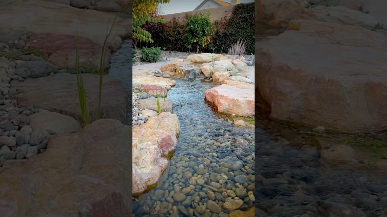 Before/after 30&rsquo; pondless waterfall / stream in Beaumont, CA #aquascape #gardenpond #watergarden