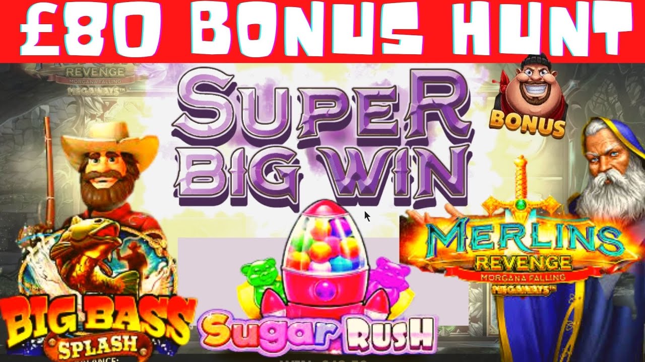QUICK LOW STAKES BONUS HUNT : 5 BONUSES FOR &pound;80, Merlins Revenge, Big Bass Splash, Sugar Rush + More