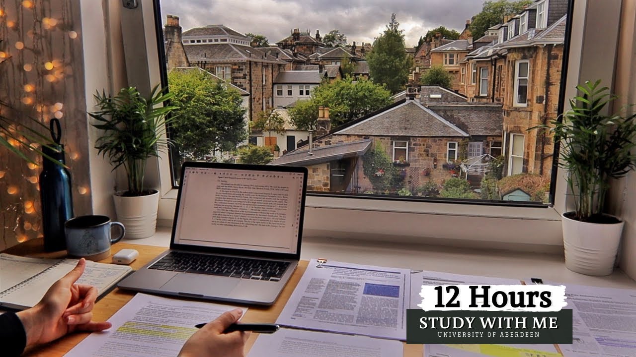 12 HOUR STUDY WITH ME  | Background noise, 10 min Break, No music, Study with Merve