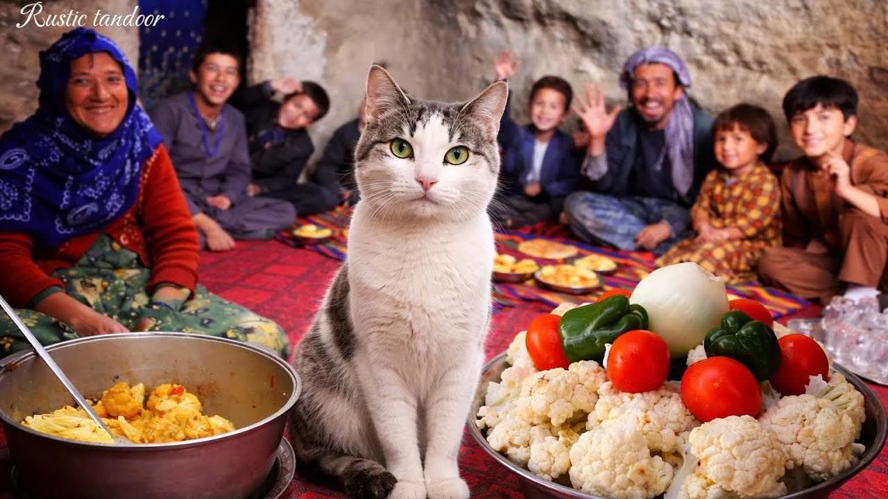 Cooking Cauliflower with a Loving Family, Beside the Fluffy Cat