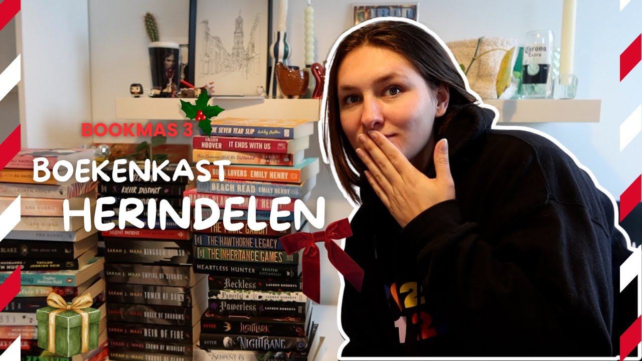 mijn BOEKENKAST HERINRICHTEN + kerst versiering // bookmas dag 3🎄🎀