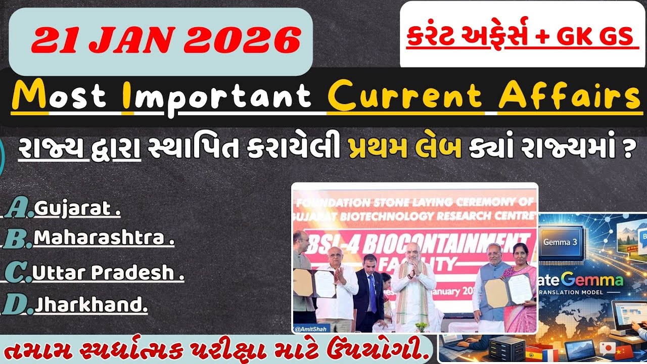 21 January 2026 કરંટ અફેર્સ| Daily Current Affairs Gujarati| Current Affairs|#currentaffer #police