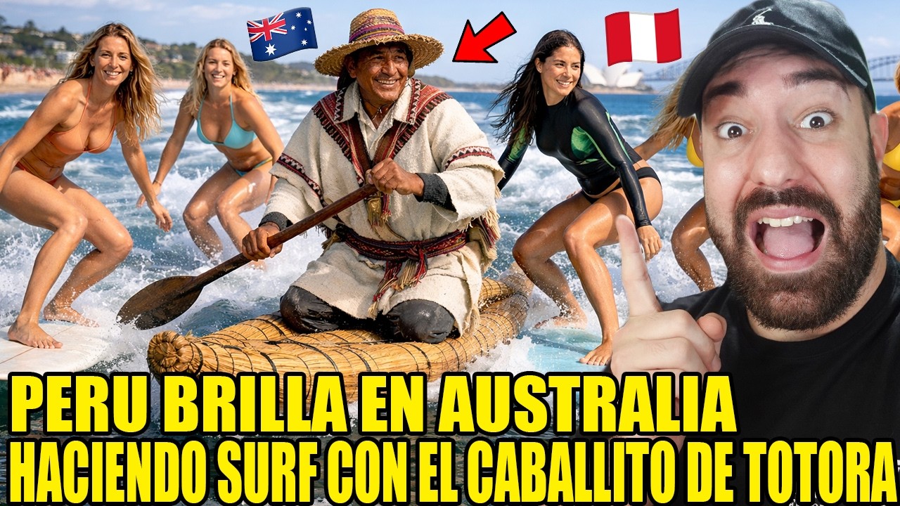 PERÚ BRILLA en AUSTRALIA haciendo SURF con un CABALLITO de TOTORA!!