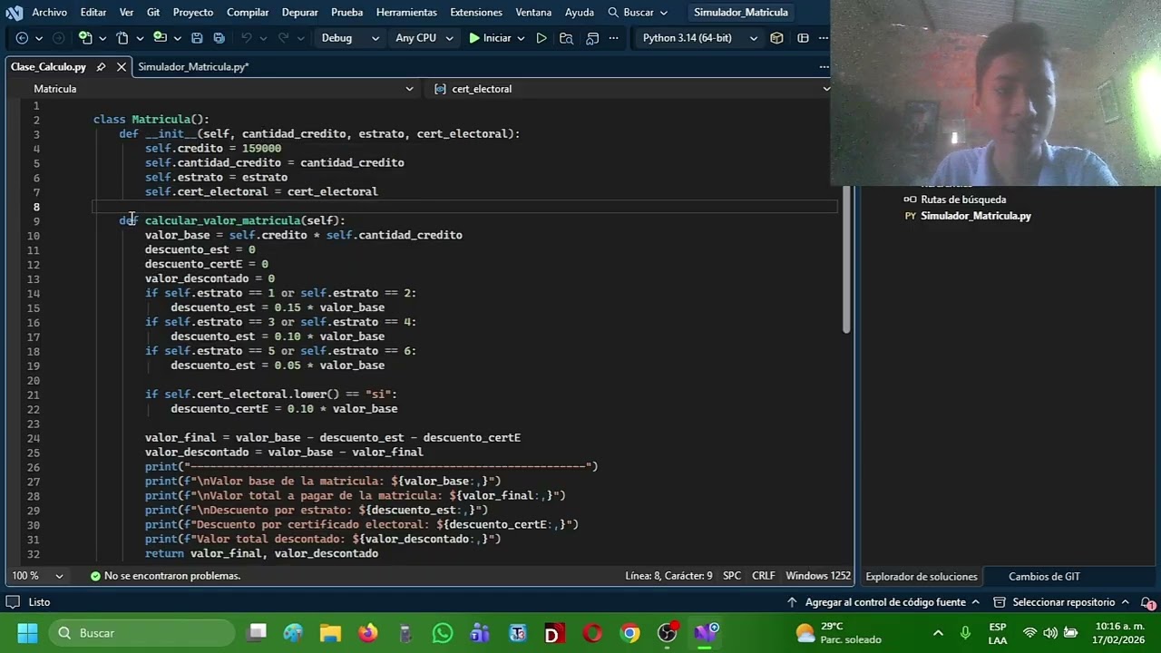 Programa Simulador Matrícula hecho en Python | Estructura de datos | 16-01 | UNAD | 2026