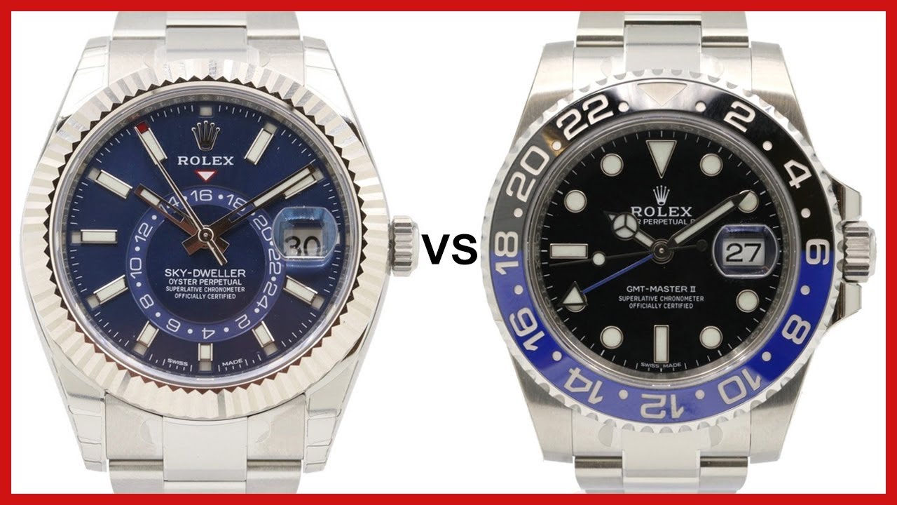 Rolex Sky-Dweller 42mm blue dial, white gold bezel vs GMT-Master II 40mm ceramic Batman - COMPARISON